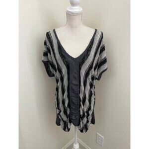 Daytrip Gray Striped Semi Sheer Short Sleeve Sweater Size Medium